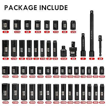 SEKETMAN 3/8-Inch Drive Impact Socket Set,49 Pieces,SAE